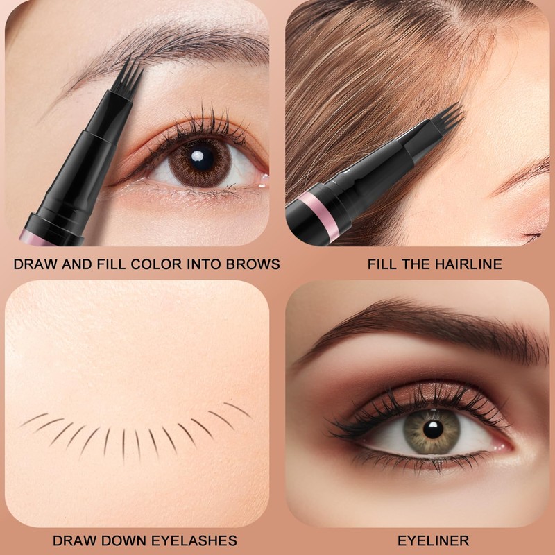 Eyebrow Pencil,2-in-1 Waterproof Eyebrow Pen with 4 Tip Brow Pen