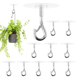 12 ganchos de techo autoadhesivos sin taladrar, ganchos de acero inoxidable para colgar campanillas de viento de plantas pequeñas, diseño seguro/cerrado, fácil de abrir