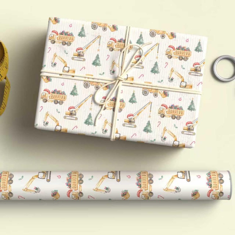 Dtiafu Construction Christmas Wrapping Paper for Kids Boys Dump Trucks