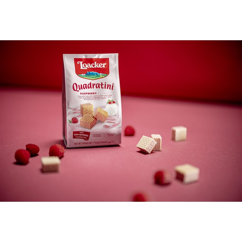Loacker Quadratini Raspberry Yogurt Wafer Cookies LARGE - 30% Less
