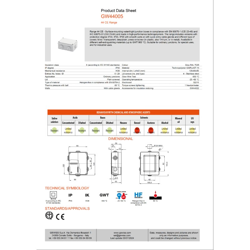 GEWISS GW44005 Junction Box With Plain Screwed LID - IP55