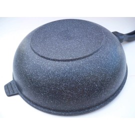 KW Ceramic Marble Coated Cast Aluminium Non Stick Wok With Glass Lid 30 CM