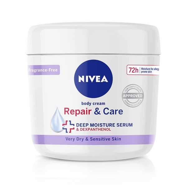 NIVEA Body Repair & Care Cream (400ml Jar), Sensitive Moisturising Cream with NIVEA DEEP MOISTURE SERUM, Body Cream with Strengthening Formula, Body Cream for Dry Skin