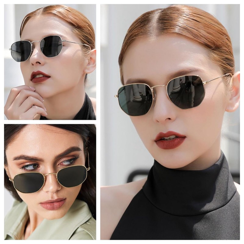 WDZAYXC Classic Polygonal Embossed Design Sunglasses with Metal Frame for