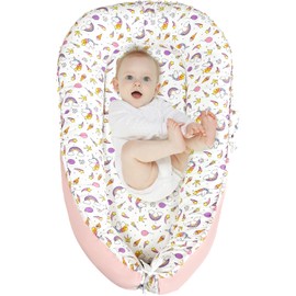JIFTOK Baby Nests Lounger for Newborn, Snuggle Sleeping Bassinet for 0-24M, Breathable Portable Co Sleeping Bed, Baby Essentials Adjustable Infant Soft Cotton Loungers for Home & Travel -Unicorn