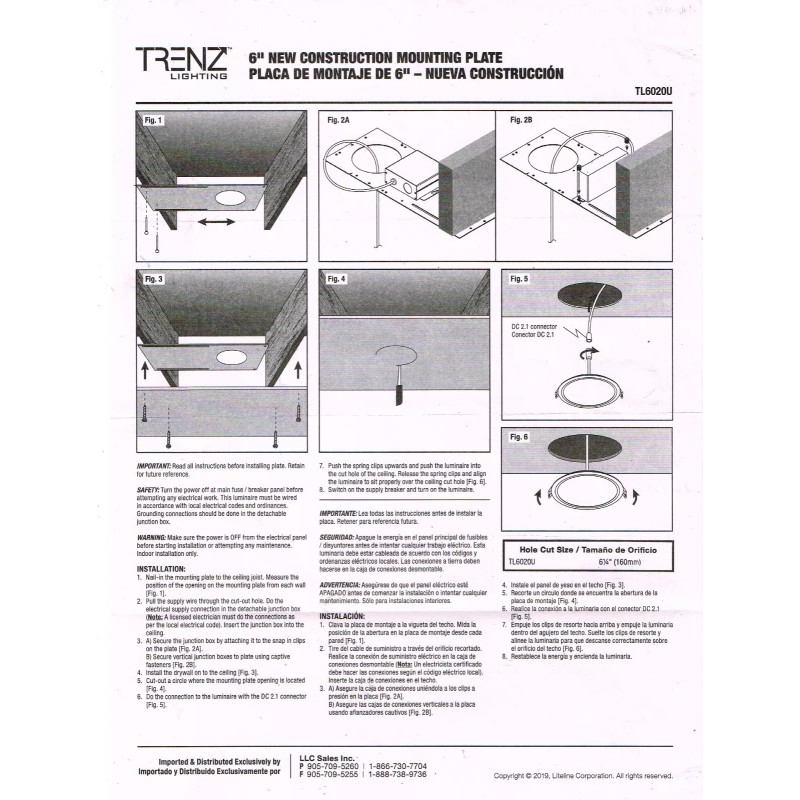 TRENZ THINLed Recessed Lighting 6" Round Steel Pre MOUNTING PLATE