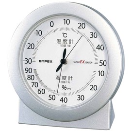 Empex EX-2767 Meteorological Thermometer/Hygrometer, Super EX Thermometer/Hygrometer, For Placement, Made in Japan, Shine Silver, 4.7 x 4.4 x 1.6 inches (12 x 11.2 x 4 cm)