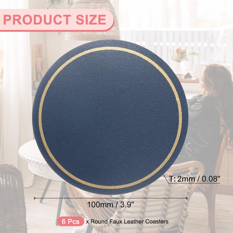 sourcing map 6 Pcs Leather Coasters, Round Drinks Coasters for