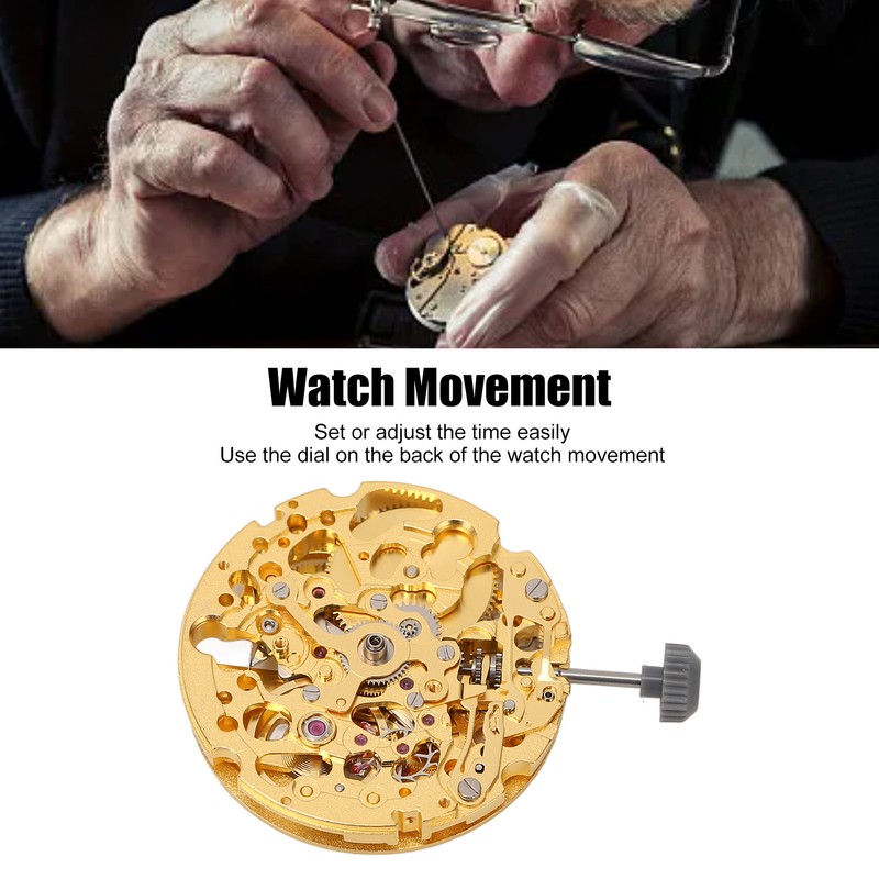 8N24 Watch Movement Golden Alloy Automatic Hollow Out Watch Replacement