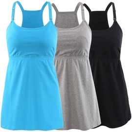 KUCI Maternity Nursing Tank Top, Women Maternity Cami Nursing Sleep Bra Breastfeeding Tops for Pregnancy (X-Large, Black+Grey+Lake Blue/3Pack)