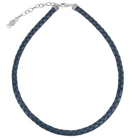 American West Jewelry Braided Genuine Blue Leather Sterling Silver Necklace