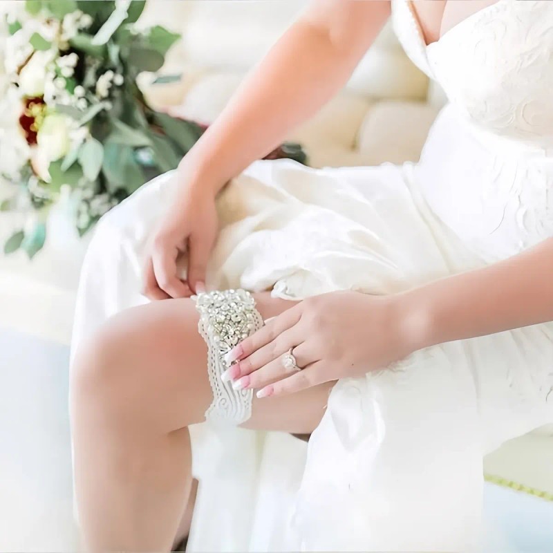 Conjunto Liguero De Encaje Elástico De Novia Con Cristal Per