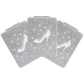 12 Pcs Sweet 15 High Heel Gold Compact Mirror Square Glitter Pu Leather Makeup Mirror Recuerdos De Mis Años Birthday Party Favors for Girl (Silver)