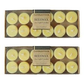 Candlestock 24 Pack 100% Natural Beeswax Tea Light Candle - Bulk Beeswax Tea Candle - Handmade Pure Dripless Beeswax Tea Light Pack