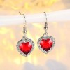 Dtup Conjunto De Joyería Corazón Rojo Rubí + Aretes Plata