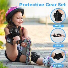 Kids/Youth Knee Pad Elbow Pads Guards Protective Gear Set for Roller Skates Cycling BMX Bike Skateboard Inline Skatings Scooter Riding Sports (Starry Black, Medium(6-15 years))