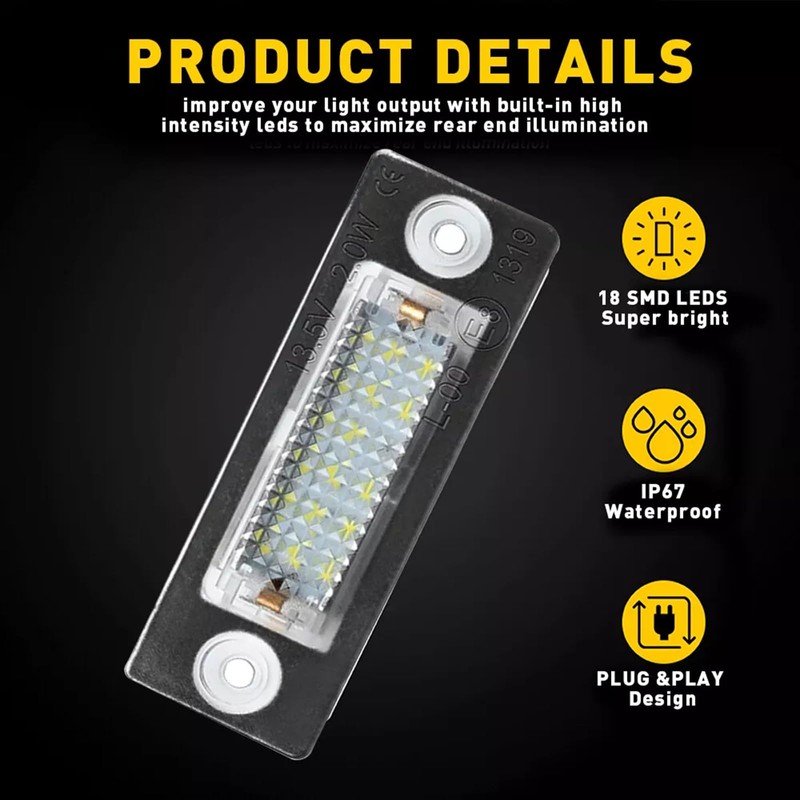 joonnair 2 x LED Number Plate Light for VW Caddy