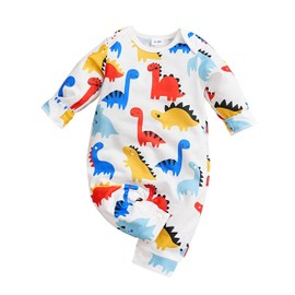 LIKPOJA Newborn Baby Clothes Set Unisex Baby Onesie Outfit One-Pieces Summer Long Sleeve Jumpsuit Dinosaur Rompers for Baby Boys and Girls Gifts(Dinosaur C,3-6 Months)