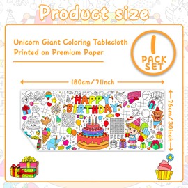 Qyeahkj Happy Birthday Giant Coloring Poster for Kids Birthday Large Coloring Tablecloth Decoration Happy Birthday DIY Coloring Table Cloth Birthday Activities for Kid School Home Party 71 x 30in