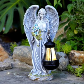 VChymm Solar Angel Outdoor Garden Decor Statues – 13.2 inches Solar Outdoor Sculptures for Outside Yard Art Patio Balcony Front Lawn Ornaments Gifts for Mom Grandma Women