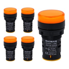 Baomain 22mm LED Indicator Pilot Light AD16-22D 24V AC/DC 20mA Energy Saving Yellow Pack of 5