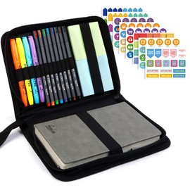 Undated Planner, 2025 Monthly & Weekly Academic Planner Kit, Feela A5 Daily Student Notebook, School Supplies with Highlighters, Note Stickers, Fineliner Pens, Lasts 1 Year, Gray