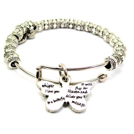 ChubbyChicoCharms Whisper I Love You to A Butterfly Metal Beaded Expandable Wire Bangle, 2.5"