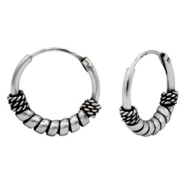 12mm Sterling Silver Balinese-Style/Tribal-Style Tiny Endless Hoop Earrings for Cartilage, Ear, Nose, Lip, Helix, 2nd Ear Piercing (Hypoallergenic) (Style 0611)