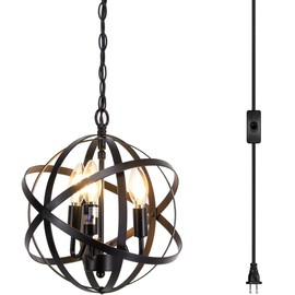 ANYONGLU 3 Light Chandelier Plug in Pendant Hanging Light Globe Swag Black Iron Lamp Chain Adjustable 15 Ft Cord On/Off Switch for Hallway Entryway Bedroom Balcony Kitchen Island Foyer