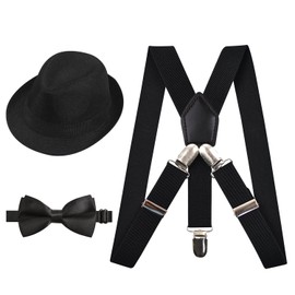 Alizeal 1 inch Suspender and Bow Tie Set with Hat for Kids, Black