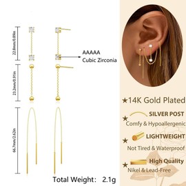 Trendy Zircon Tassel Chain Threader Earrings Set for Women Chain Dangle Earrings Dainty Rhinestone Hoop Earrings Set for Women Stack Jewelry Long Drop Ear Line (Gold-one ear-A)