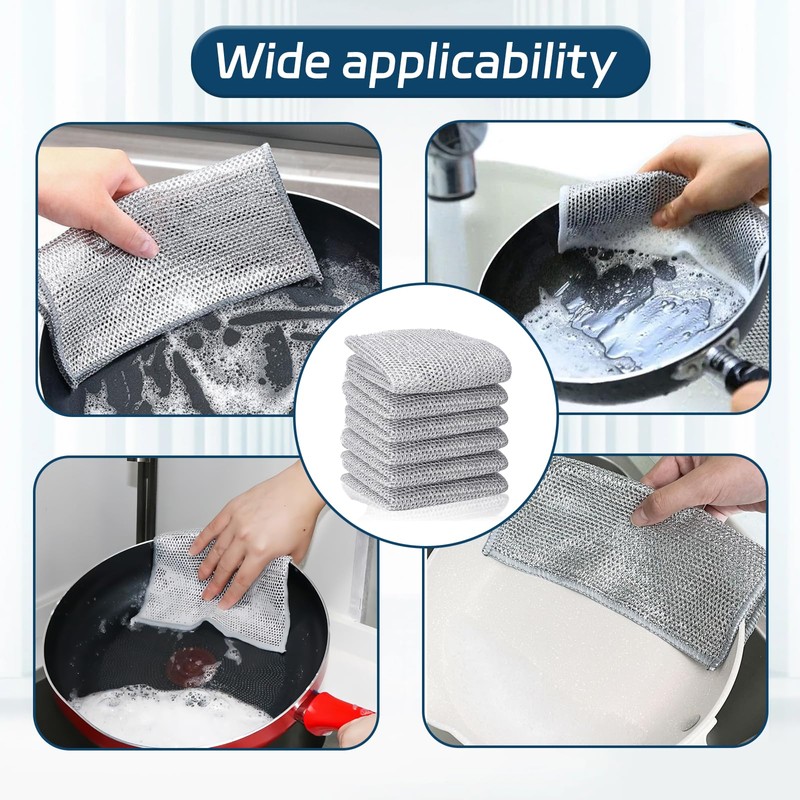 10Pcs Smart Scrubs, Kitchen Silver Cloth, 20x20cm Durable Wire Dish