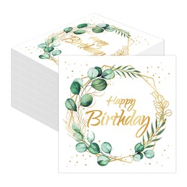 SPORWAY 100 Sheets Napkins: 33 x 33 cm, Green, Eucalyptus, Christening, Communion, Party, Garden, Table Decoration
