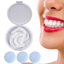 2 Pairs Instant Veneers Dentures Cosmetic Fake Teeth Braces Whitening Cosmetic Tooth Covering Snap On Teeth Top and Bottom Clip in Veneers Teeth Temporary Upper and Lower False Teeth for Men Women (2)