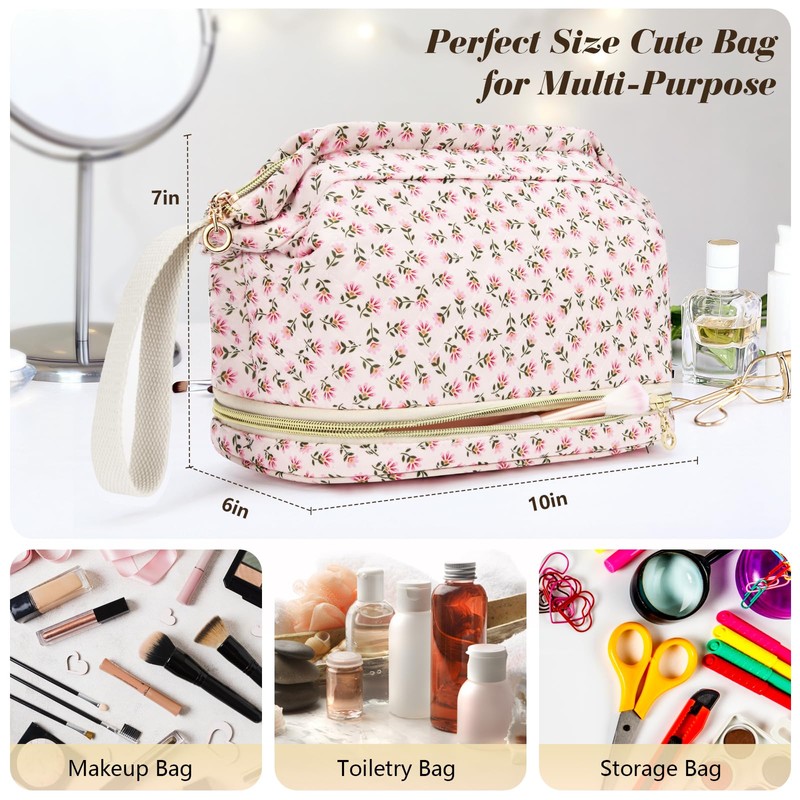 Travel Makeup Bag, #1 Blue Flower