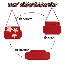 Jywmsc Aesthetic Messenger Bag, Y2K Star Canvas Shoulder Bag,Cute Tote Bags,Nylon Casual Crossbody Bags for Women,Black