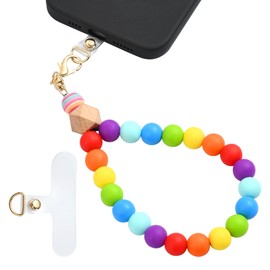 LEGENTLISUR Rainbow Silicone Beaded Phone Wrist Strap Cellphone Wristlet Lanyard with Tether Tab Phone Bracelet Strap Chains (Rainbow)