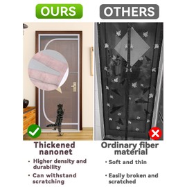 Reinforced Cat Screen Door, Fits Door Size 30''x 80'', Durable Cat Resistant Mesh Screen with Zipper, Hook and Loops for Home Living Room Kitchen Bedroom Doors