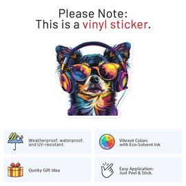 DJ Chihuahua Dog Sticker - Waterproof Vinyl Decal for Car Bumper, Laptop, Water Bottle, Bookcases, Wall, and Window, Size - 3'' Longer Side