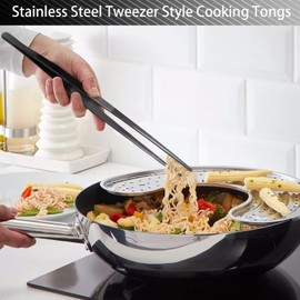 Homestia 12-Inch Kitchen Tweezers Fine Tweezer Tongs, Stainless Steel Professional Long Cooking Tweezers for BBQ, Sea Food, Repairing and Serving (Black)