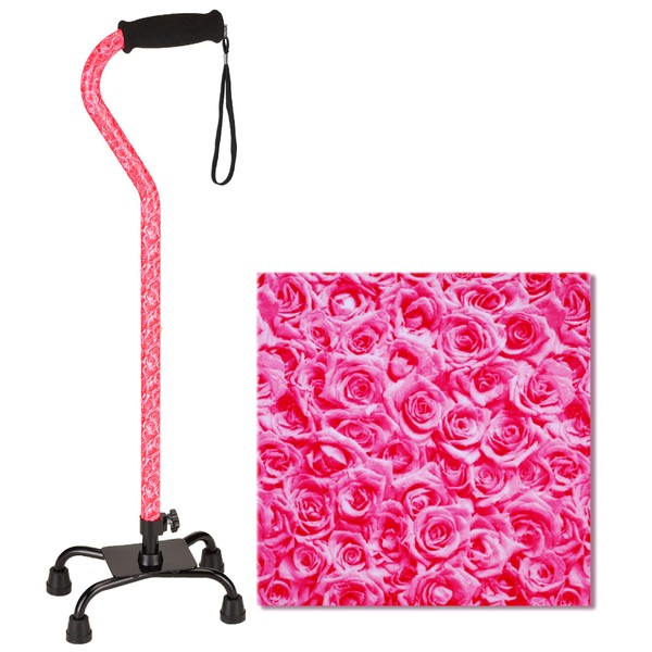 NOVA Designer Quad Cane, Ultra Lightweight Four Legged Cane with Soft Grip Handle, Height (for users 4’11” - 6’4”) and Left or Right Adjustable, Roses