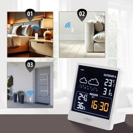 infactory Digital Barometer: Set of 2 Weather Station with Outdoor Sensor, VA Colour Display, White (Weather Stations Colour Displays, Thermometer Hygrometer Barometer)