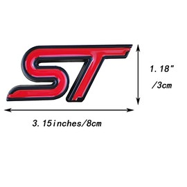 Red 1 Grille ST Emblem Plus 1 ST Badge Decal Sticker Compatible with Pickup and Car 2 Pieccs Metal Black Outline