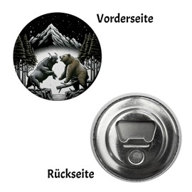 Bull and Bear Wallet Magnet Round with Bottle Opener Round Stock Exchange Gift for Trader Stock Broker Bull vs Bear Fight Bull and Bear Market Player Magnet Round with Bottle Opener