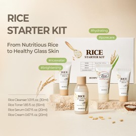 SKINFOOD Rice Starter Kit, Rice Toner, Rice Serum, Rice Moisturizer, and Rice Face Wash for Glass Skin, Korean Skin Care Set, Travel Size Kit, Stocking Stuffers, Gift Set for Women, Skincare Gift Set