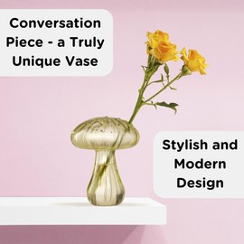 Mushroom Flower Vase - Small Vases for Table Decoration in Green - Bud Vase for Single Stem Flowers - Cute Glass Hydroponic - Stunning Design - Perfect for Foragers