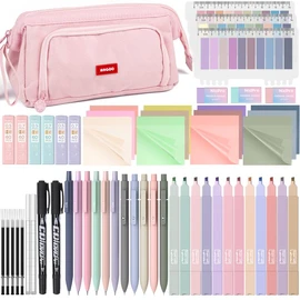 Nicpro Aesthetic School Supplies with Big Capacity Pen Case, Pastel Highlighters, Color & Black Ink Gel Pen, Mechanical Pencil, Ballpoint Pen for Student Stationary College Essentials:_55 Pack