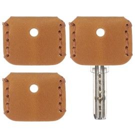 PATIKIL Leather Key Covers Caps, 3 Pack Head Key Sleeves Mini Key Tags Organizer for House Office House Apartment Keys, Khaki