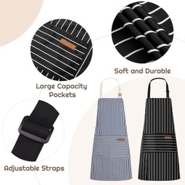 saerryor 2 Pack Chef Apron, Chef Aprons for Women with Pockets, Aprons for Men, Kitchen Apron Chefs Apron Cooking Aprons For Women Black Apron Stripe Baking Cleaning Gardening