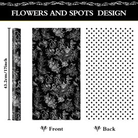 WERNNSAI Black Floral Wrapping Paper Roll - 1 Roll 17”x 33 ft Flower Bouquet Wrapping Paper Wedding Decor Supply Girls Birthday Gift Wrapping Paper for Women Bridal Shower Party Wrap Favor
